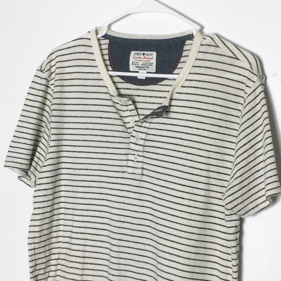 Lucky Brand Black Cream Striped Short Sleeve Shirt - Picture 3 of 6